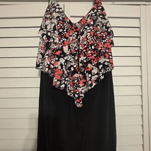 Elegant Black and Red Ruffle One-Piece Swimsuit